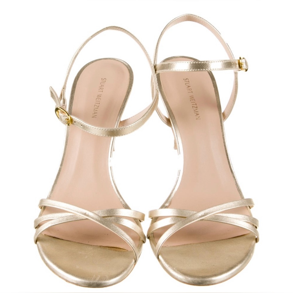 Stuart Weitzman Gold Strappy Heels Sandals 8 8.5
